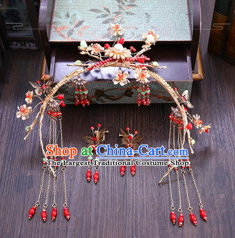 Traditional Chinese Wedding Golden Hair Clasp Hairpins Handmade Ancient Bride Hair Accessories for Women