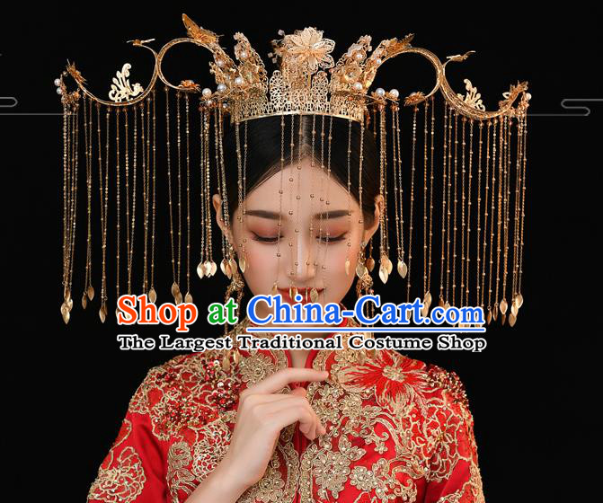 Traditional Chinese Handmade Hair Crown Phoenix Chaplet Hairpins Ancient Bride Hair Accessories for Women