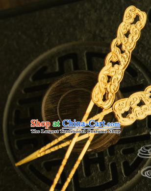 Chinese Traditional Tang Dynasty Court Golden Cloud Hairpins Handmade Ancient Royal Empress Hair Accessories for Women