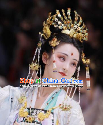 Traditional Chinese Tang Dynasty Empress Colorful Phoenix Coronet Hairpins Handmade Ancient Queen Hair Accessories for Women