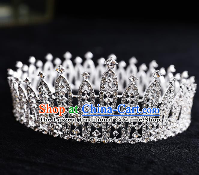 Top Handmade Wedding Bride Crystal Round Royal Crown Baroque Princess Hair Accessories for Women