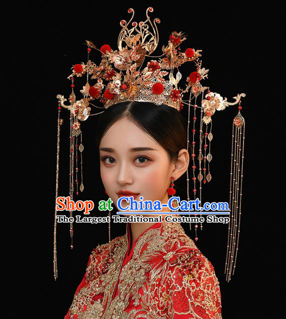 Traditional Chinese Handmade Lotus Leaf Hair Crown Hairpins Ancient Bride Hair Accessories for Women