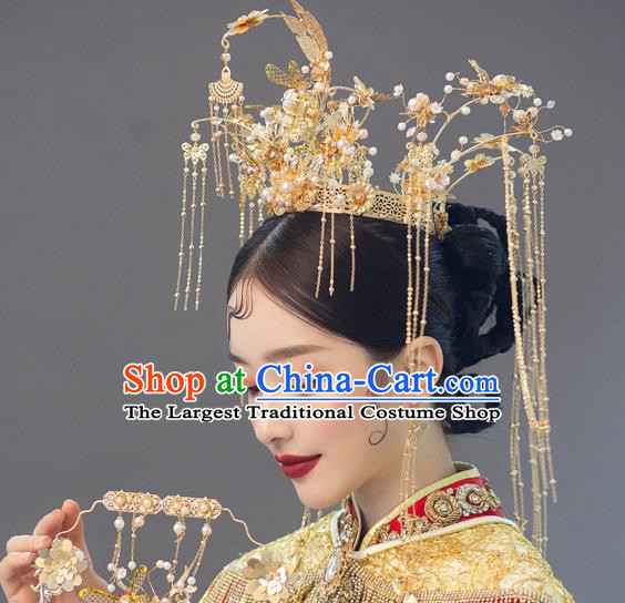 Traditional Handmade Chinese Luxury Golden Chaplet Hair Crown Hairpins Ancient Bride Hair Accessories for Women