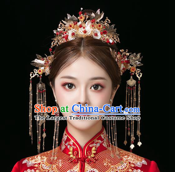 Traditional Handmade Chinese Shell Lotus Chaplet Hair Crown Hairpins Ancient Bride Hair Accessories for Women