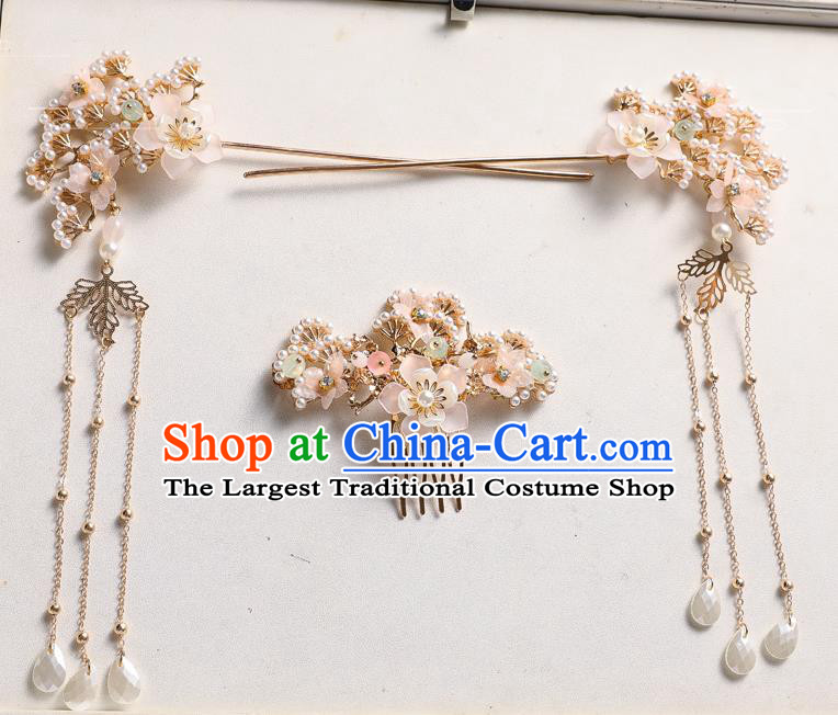 Traditional Handmade Chinese Pine Hair Comb Tassel Hairpins Ancient Bride Hair Accessories for Women