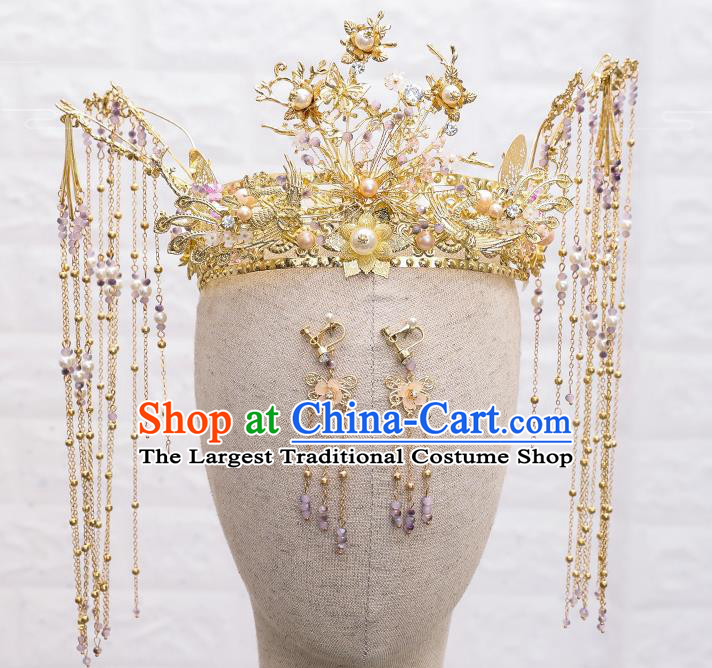 Traditional Chinese Wedding Phoenix Coronet Hairpins Handmade Ancient Bride Hair Accessories for Women