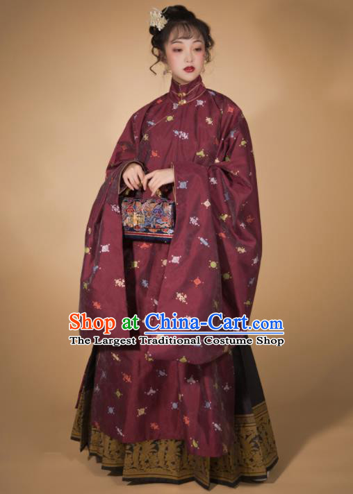 Traditional Chinese Ming Dynasty Patrician Lady Blue Blouse and Skirt Ancient Royal Infanta Historical Costumes for Women