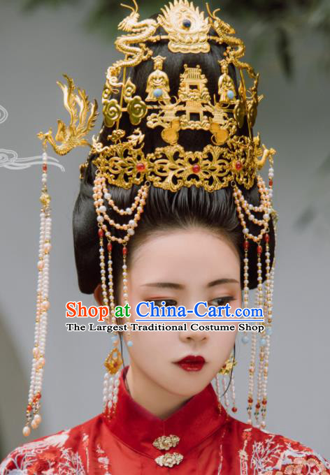 Traditional Chinese Tang Dynasty Empress Dragon Coronet Hairpins Handmade Ancient Queen Hair Accessories for Women