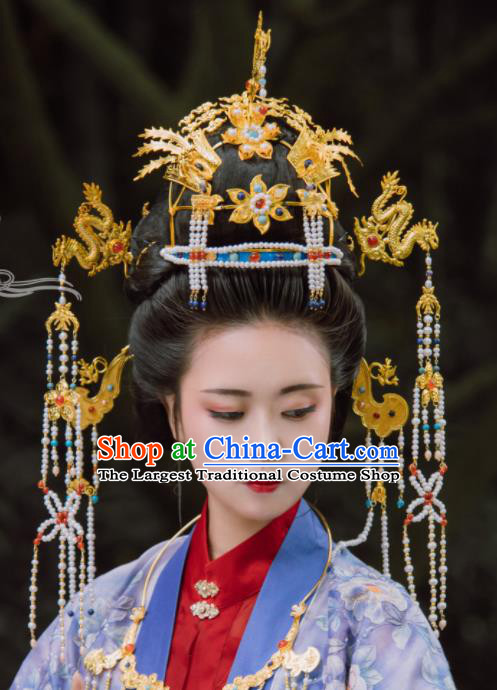 Traditional Chinese Ming Dynasty Empress Dragon Coronet Hairpins Handmade Ancient Queen Hair Accessories for Women