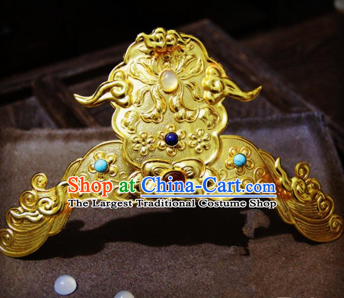 Chinese Traditional Tang Dynasty Court Golden Hair Crown Hairpins Handmade Ancient Royal Empress Hair Accessories for Women