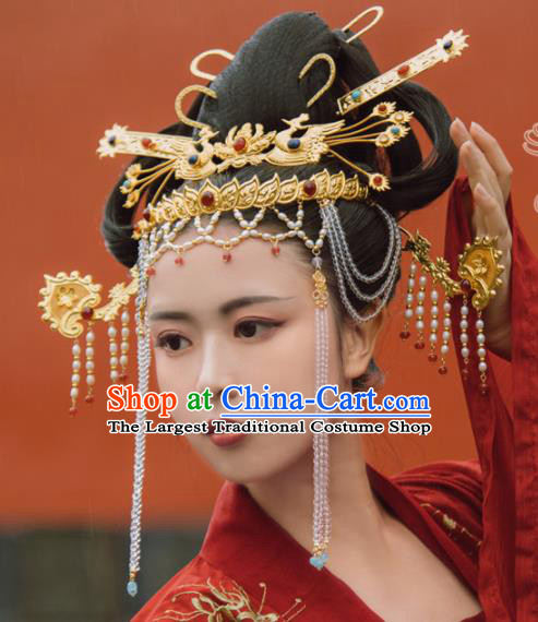 Traditional Chinese Tang Dynasty Princess Phoenix Hair Crown Hairpins Handmade Ancient Queen Hair Accessories for Women