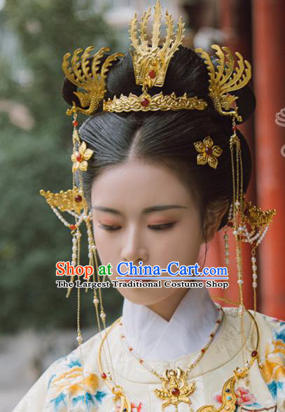 Traditional Chinese Tang Dynasty Princess Phoenix Hair Crown Hairpins Handmade Ancient Queen Hair Accessories for Women