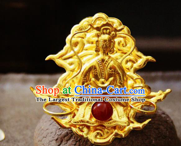 Chinese Traditional Tang Dynasty Golden Goddess Hairpins Handmade Ancient Royal Empress Hair Accessories for Women