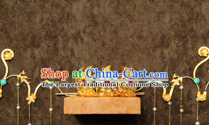 Traditional Chinese Tang Dynasty Princess Lotus Coronet Hairpins Handmade Ancient Queen Hair Accessories for Women