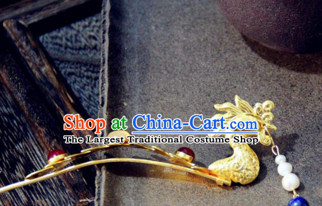 Chinese Traditional Ming Dynasty Princess Golden Phoenix Hairpins Handmade Ancient Royal Empress Hair Accessories for Women