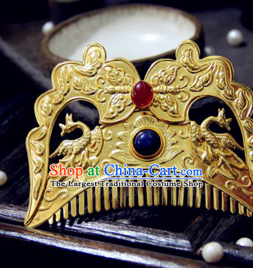 Chinese Traditional Tang Dynasty Phoenix Hair Comb Handmade Ancient Royal Empress Hair Accessories for Women