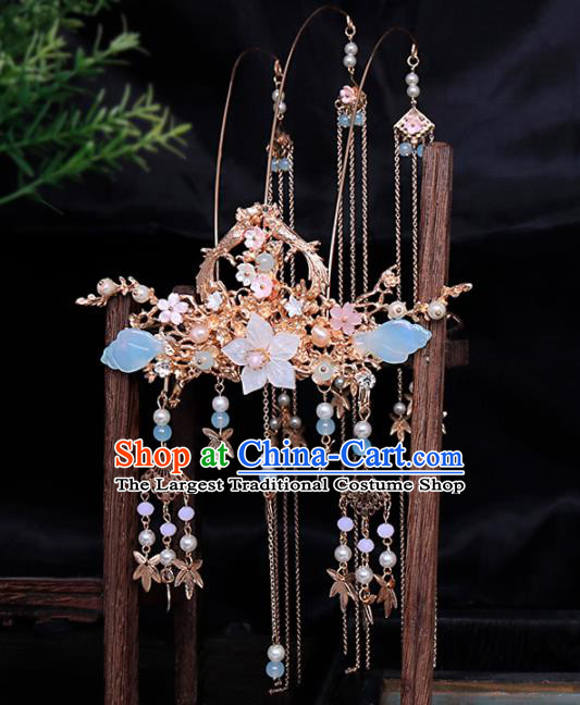 Traditional Chinese Ming Dynasty Tassel Phoenix Coronet Hairpins Handmade Ancient Princess Hair Accessories for Women