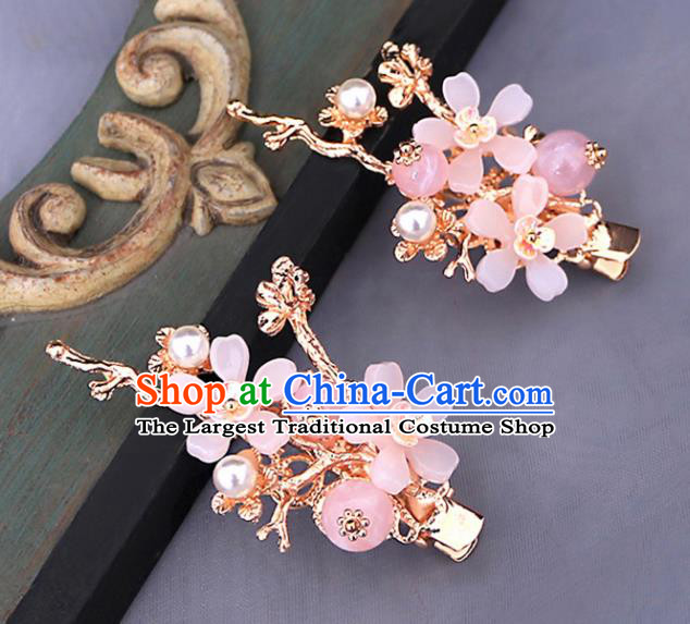 Traditional Chinese Hanfu Pink Plum Hair Claws Hairpins Handmade Ancient Princess Hair Accessories for Women