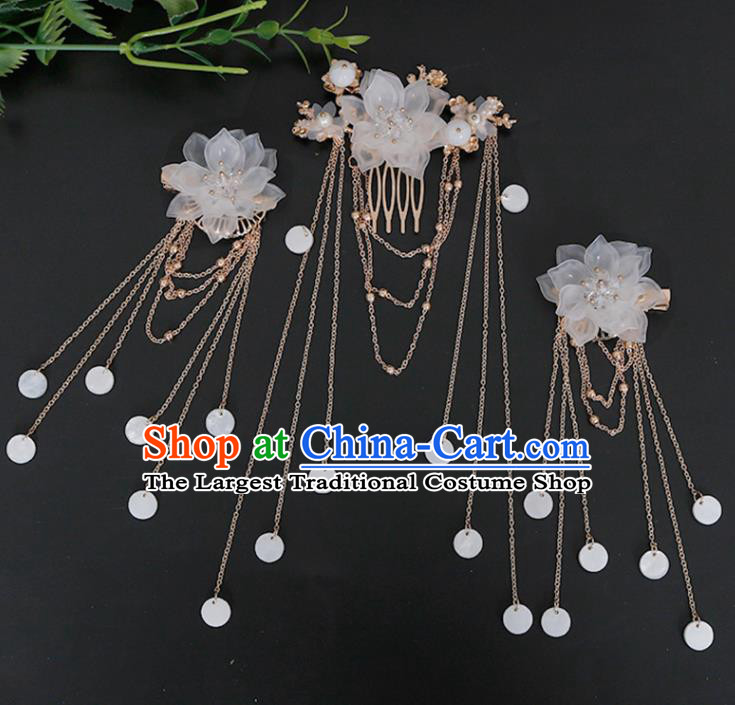 Traditional Chinese Hanfu White Flower Hair Comb Hairpin Handmade Ancient Princess Hair Accessories for Women