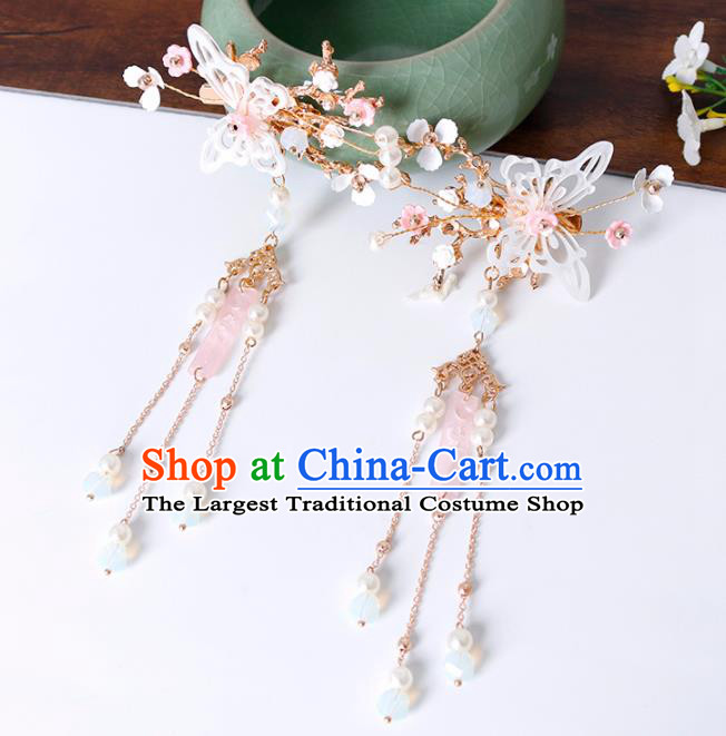 Traditional Chinese Hanfu Shell Butterfly Tassel Hair Claws Handmade Ancient Princess Hair Accessories for Women