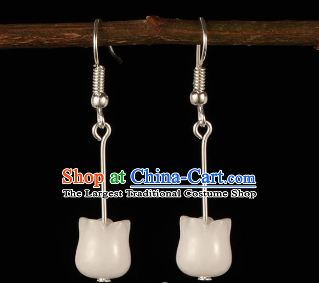 Chinese Traditional Handmade Hanfu Qing Yu Nian Jade Earrings Ancient Princess Ear Accessories for Women