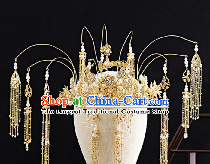 Traditional Chinese Hanfu Tassel Phoenix Coronet Handmade Ancient Princess Hair Accessories for Women