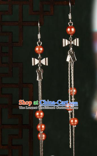 Chinese Traditional Hanfu Orange Beads Bowknot Earrings Ancient Fairy Ear Accessories for Women