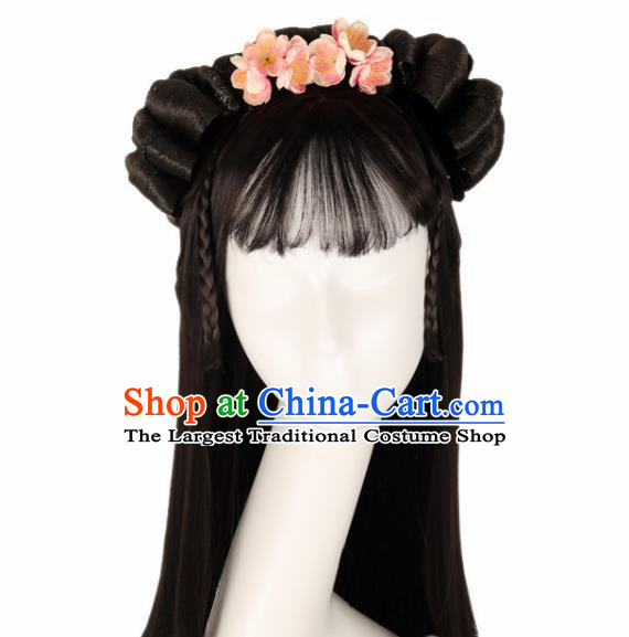 Chinese Traditional Song Dynasty Female Swordsman Wigs Ancient Fairy Princess Wig Sheath for Women