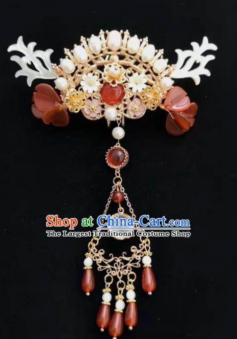 Traditional Chinese Ming Dynasty Agate Tassel Hairpins Ancient Court Queen Hair Accessories for Women