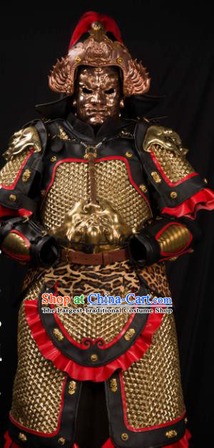 Traditional Chinese Song Dynasty General Helmet and Armour Ancient Soldier Costume for Men