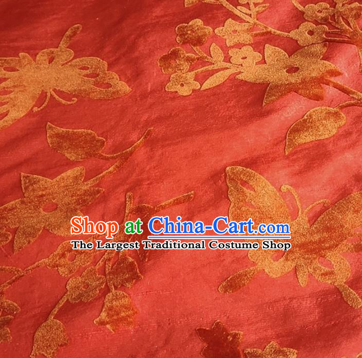 Chinese Traditional Jacquard Butterfly Red Velvet Fabric Mulberry Silk Fabric Hanfu Dress Material