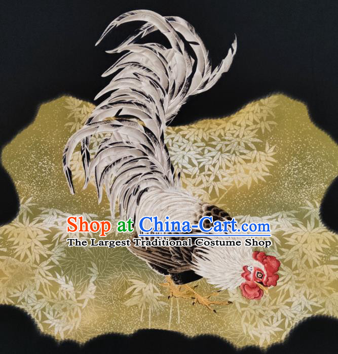 Chinese Traditional Rooster Bamboo Pattern Black Silk Fabric Mulberry Silk Fabric Hanfu Dress Material