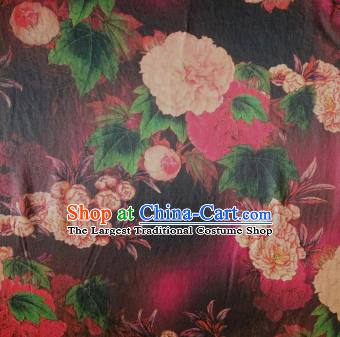 Chinese Traditional Peony Pattern Rosy Silk Fabric Mulberry Silk Fabric Hanfu Dress Material