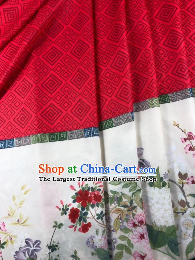 Chinese Traditional Flower Bird Pattern Red Hanfu Fabric Flax Fabric Hanfu Dress Material