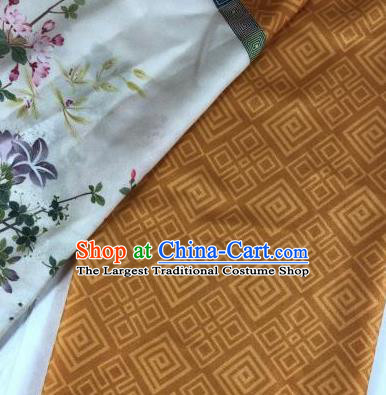 Chinese Traditional Peony Pattern Ginger Hanfu Fabric Flax Fabric Hanfu Dress Material