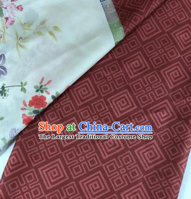 Chinese Traditional Peony Pattern Rust Red Hanfu Fabric Flax Fabric Hanfu Dress Material