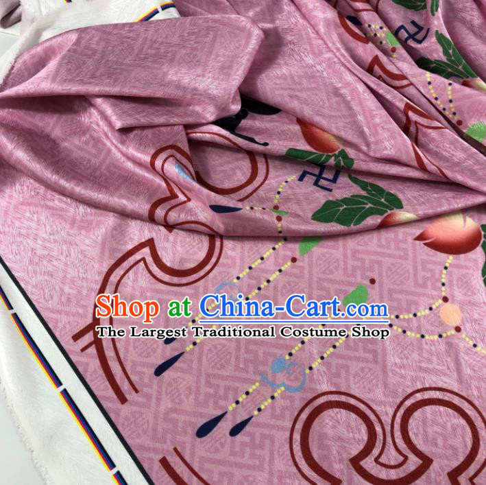 Chinese Traditional Peach Pattern Deep Pink Brocade Hanfu Fabric Silk Fabric Hanfu Dress Material