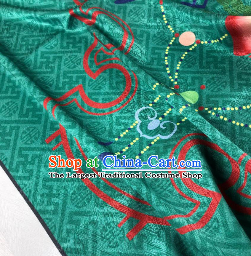 Chinese Traditional Peach Pattern Deep Green Brocade Hanfu Fabric Silk Fabric Hanfu Dress Material