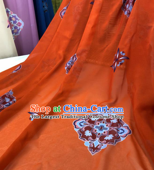 Chinese Traditional Classical Pattern Orange Chiffon Fabric Silk Fabric Hanfu Dress Material