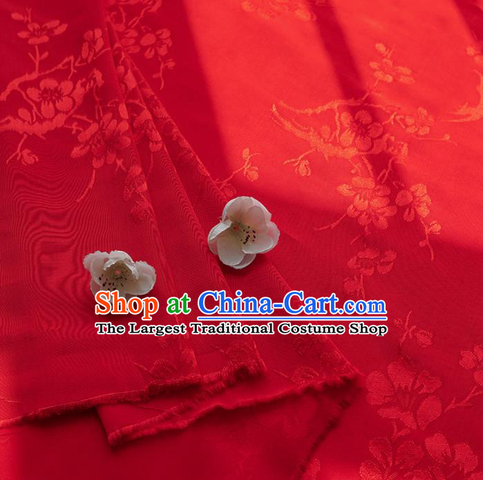 Chinese Traditional Classical Plum Blossom Pattern Red Cotton Fabric Imitation Silk Fabric Hanfu Dress Material