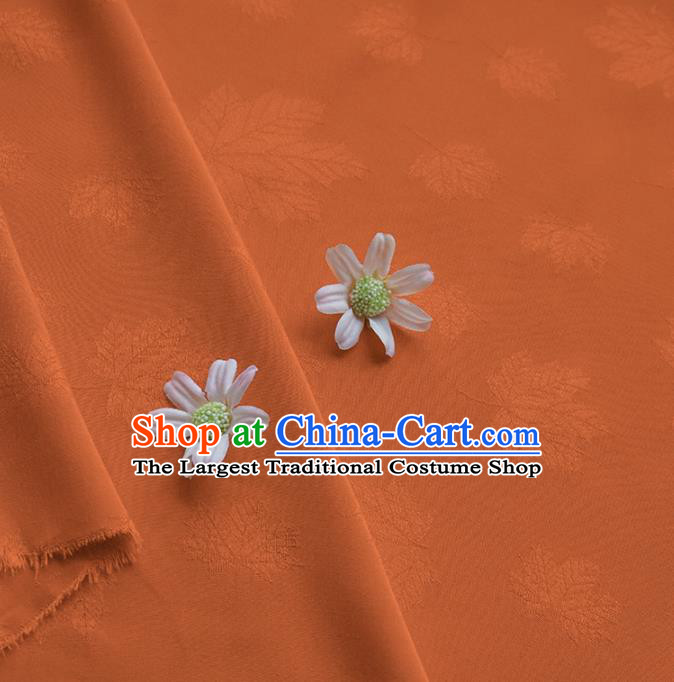 Chinese Traditional Classical Maple Leaf Pattern Orange Cotton Fabric Imitation Silk Fabric Hanfu Dress Material