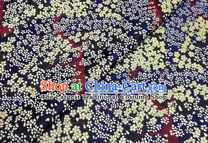 Japanese Traditional Sakura Pattern Kimono Navy Brocade Fabric Tapestry Satin Fabric Nishijin Material