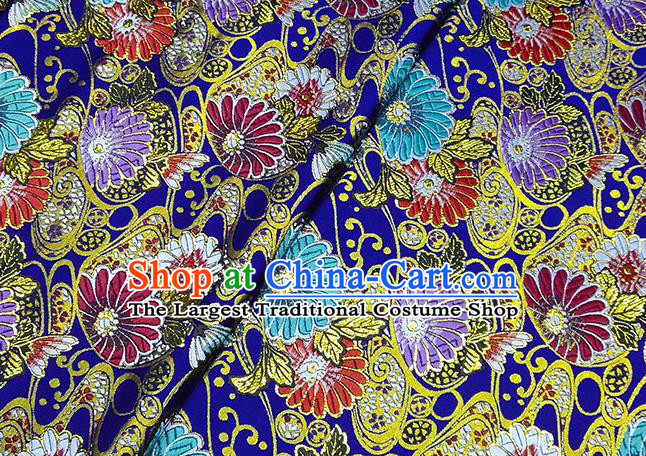 Japanese Traditional Sunflowers Pattern Kimono Royalblue Brocade Fabric Tapestry Satin Fabric Nishijin Material