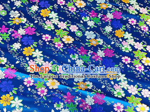 Japanese Traditional Primrose Pattern Kimono Blue Brocade Fabric Tapestry Satin Fabric Nishijin Material