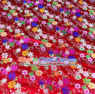 Japanese Traditional Primrose Pattern Kimono Red Brocade Fabric Tapestry Satin Fabric Nishijin Material