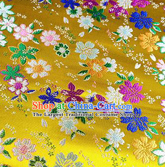 Japanese Traditional Primrose Pattern Kimono Golden Brocade Fabric Tapestry Satin Fabric Nishijin Material