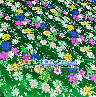 Japanese Traditional Primrose Pattern Kimono Green Brocade Fabric Tapestry Satin Fabric Nishijin Material