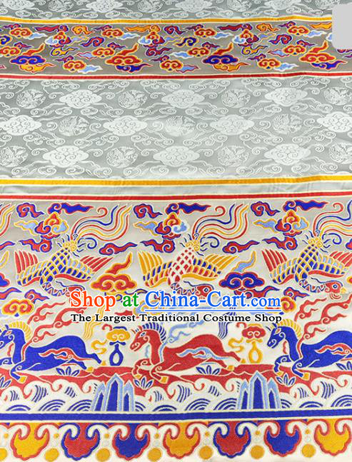Chinese Traditional Phoenix Horse Pattern White Brocade Fabric Silk Satin Fabric Hanfu Material