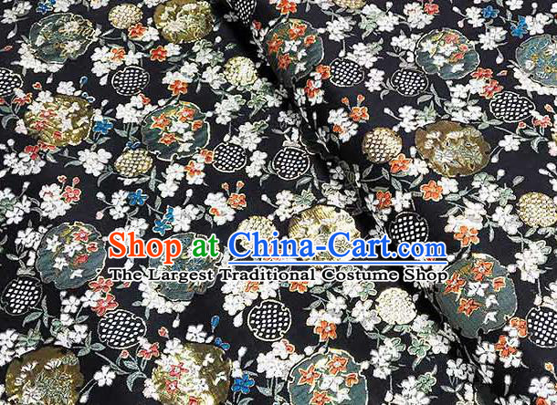 Japanese Traditional Carnations Pattern Kimono Black Brocade Fabric Tapestry Satin Fabric Nishijin Material