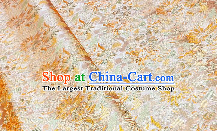 Japanese Traditional Flowers Pattern Kimono Orange Brocade Fabric Tapestry Satin Fabric Nishijin Material